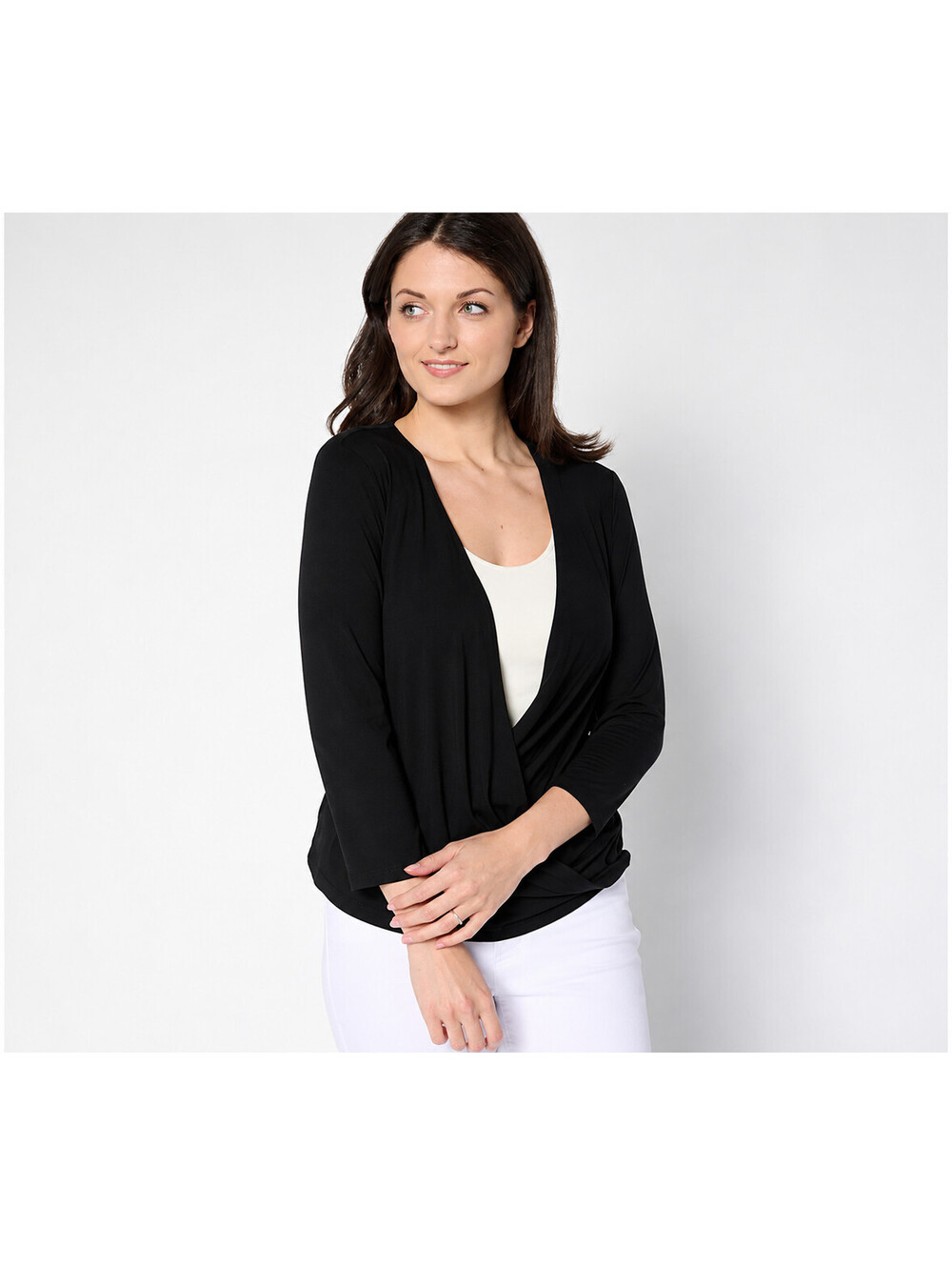 Susan Graver Essentials Rayon Allure Knit Signature Shrug Black, Size X-Small